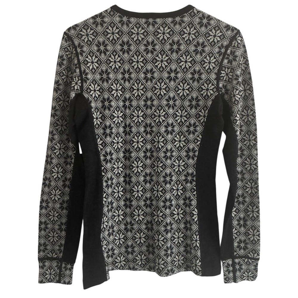 Kari Traa 100% Wool Base Layer Henley Top M Nordic Print Black Gray NWT - Picture 3 of 11